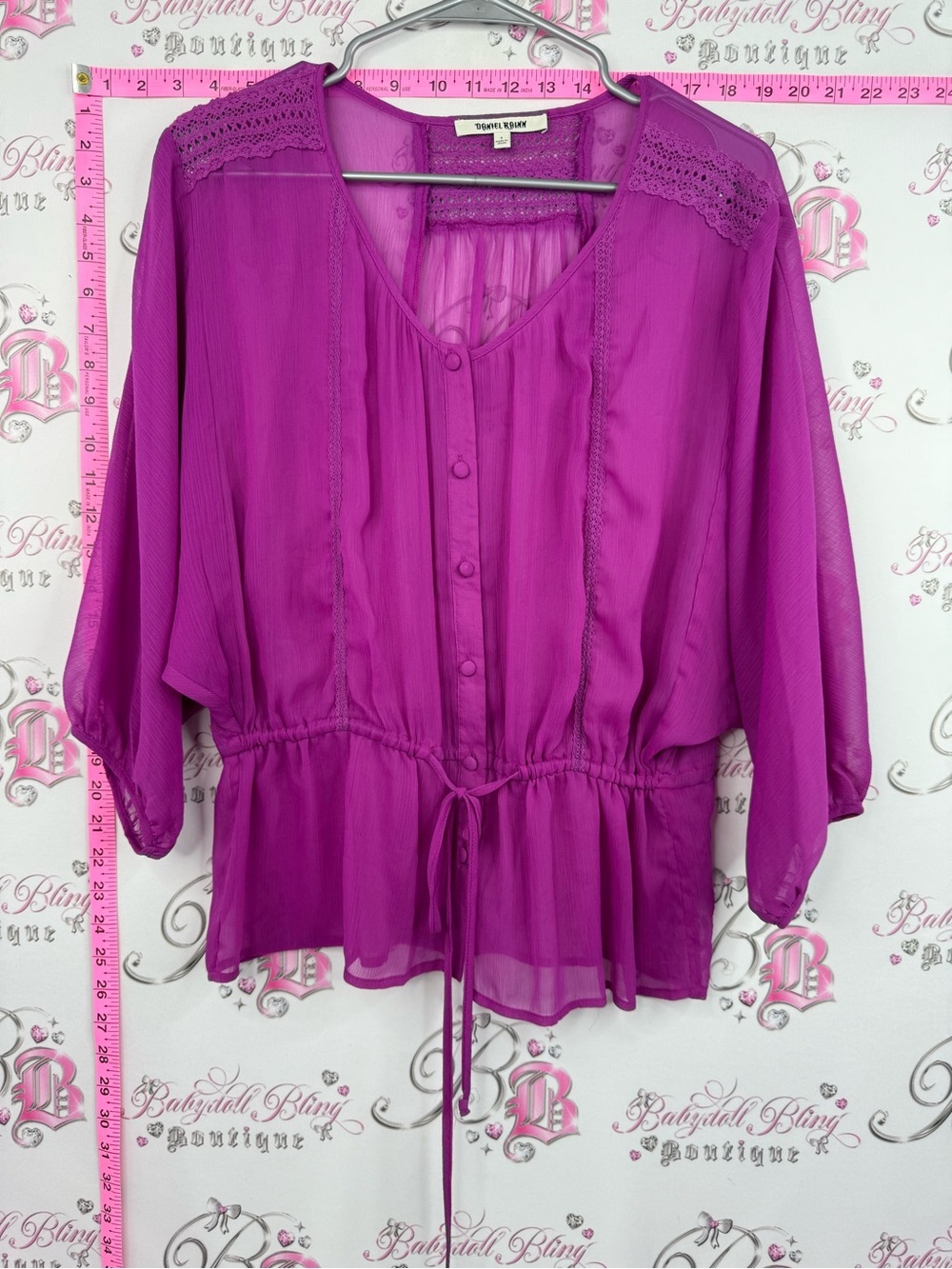 Daniel Rainn blouse flowy purple pink Fuchsia Button-Front Peasant Blouse